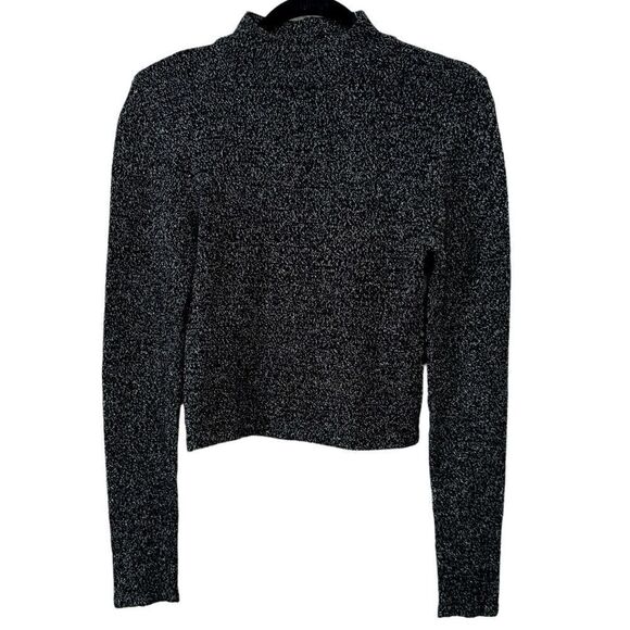 Forever 21 Women's Black Lurex Long Sleeve Halter Blouse Size M - Picture 1 of 7